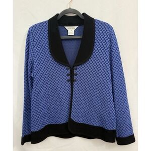 Misook Blue Black Cardigan Jacket Semi Sheer Acrylic Womens‎ Size M